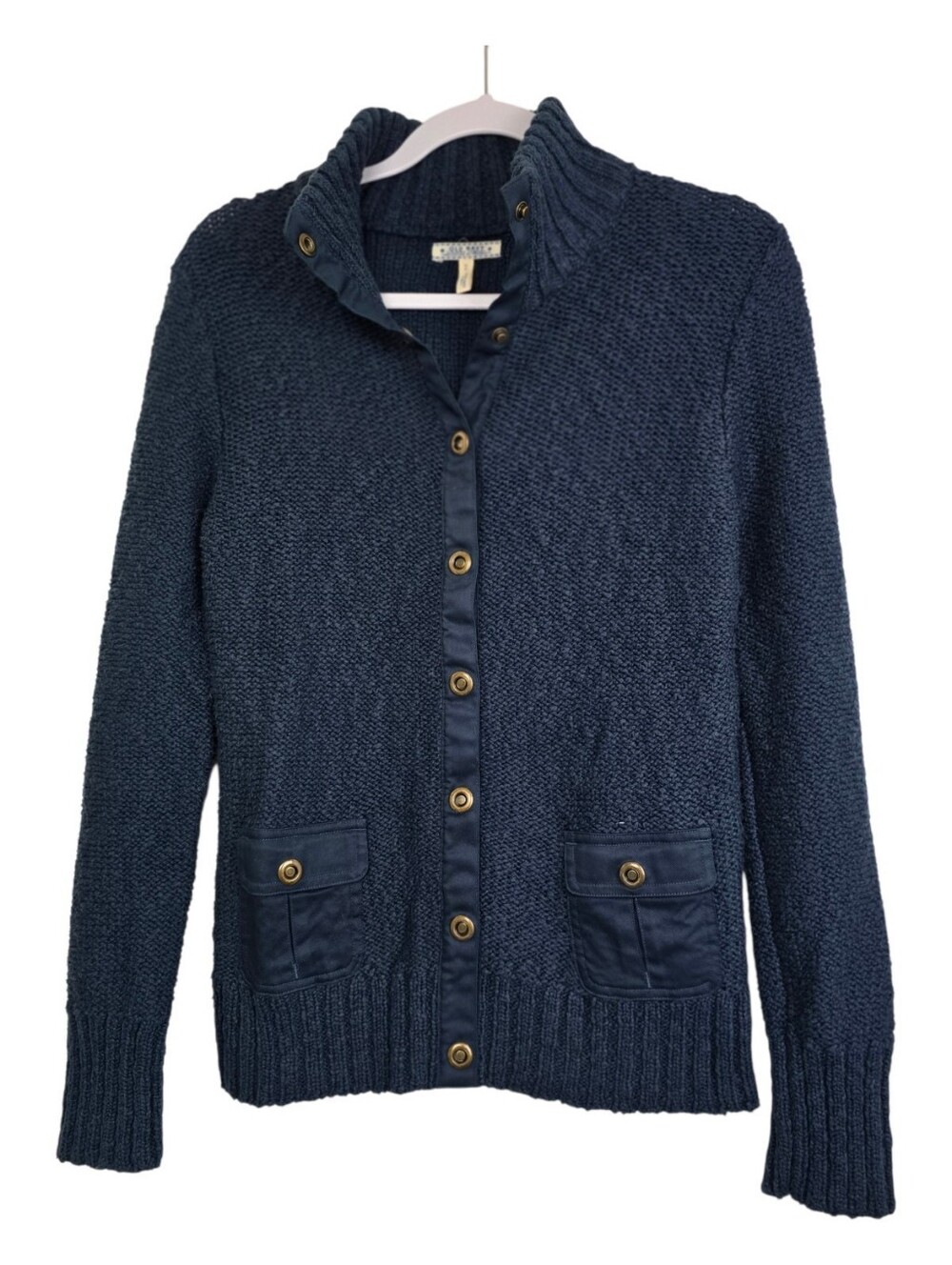 Old Navy Vintage Navy Blue Textured Knit Medium Sweater Jacket Nautical Neutral